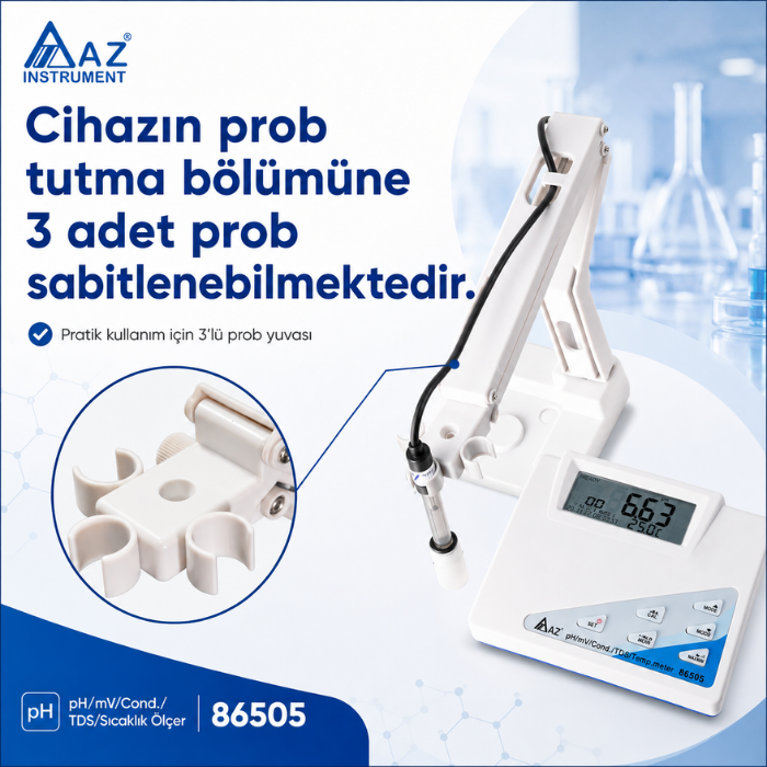 3 adet prob bağlanabilen masaüstü ph ölçer