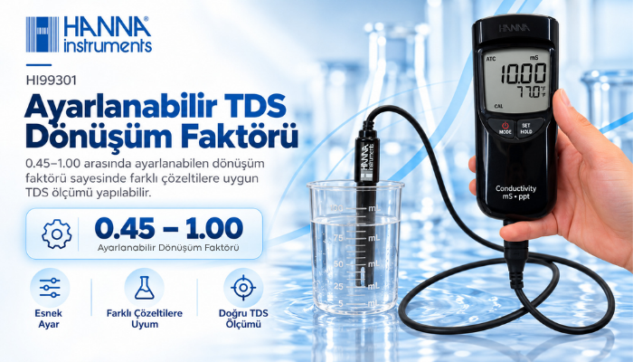 HI 99301  EC ve TDS Ölçer Ayarlanabilir TDS Dönüşüm Faktörü