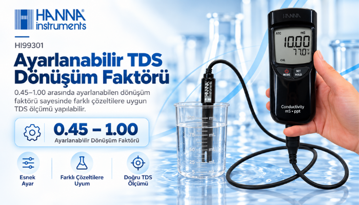 HI 99301  EC ve TDS Ölçer Ayarlanabilir TDS Dönüşüm Faktörü