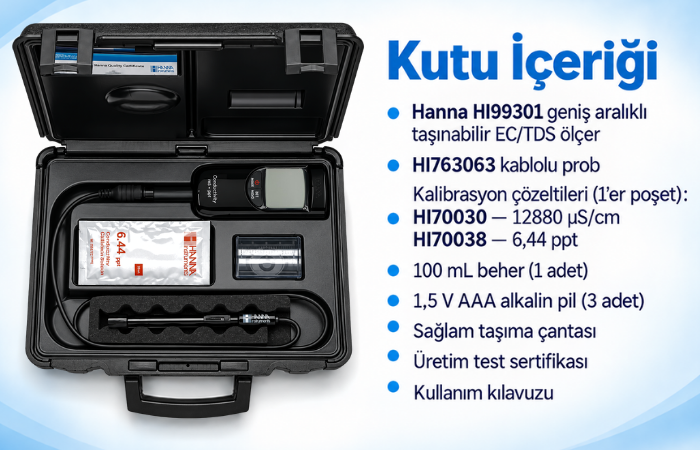 HI 99301 EC ve TDS Ölçer Kutu İçeriği