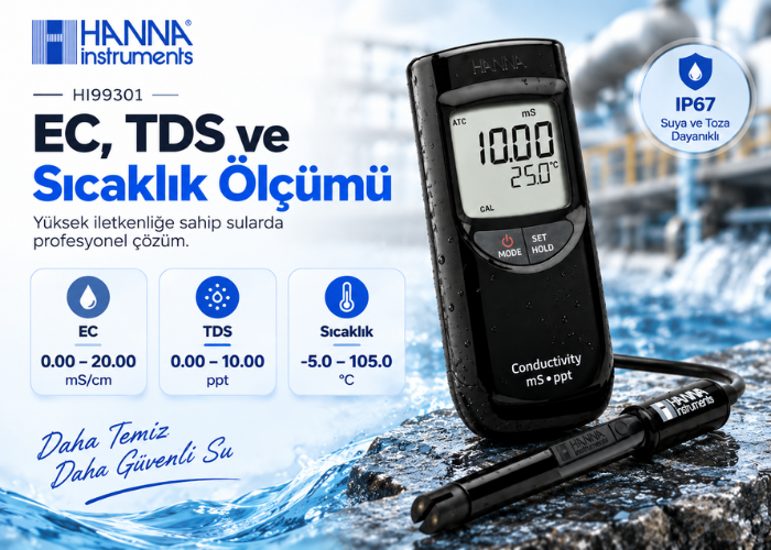 Hanna HI 99301 Geniş Ölçüm Aralıklı Taşınabilir EC ve TDS Ölçer