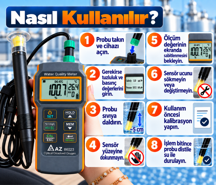 az 86023 çözünmüş oksijen ölçer nasıl kullanılır?